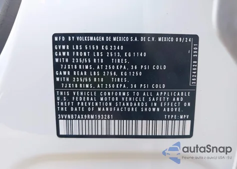 2024 Volkswagen Tiguan 2.0T Se/2.0T Wolfsburg Edition from USA, damaged, VIN 3VVNB7AX9RM193281